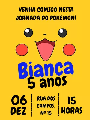 Convite de Aniversário Pikachu Pokémon para Editar Online