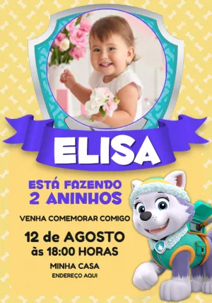 Convite Aniversário Everest Patrulha Canina com Foto para Editar