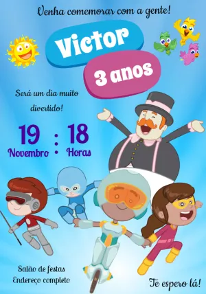 Convite de Aniversário Mundo Bita com Personagens para Editar