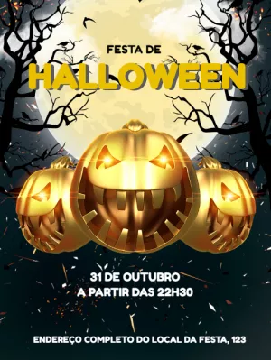 Convite de Halloween com Abóboras Douradas para Editar Online