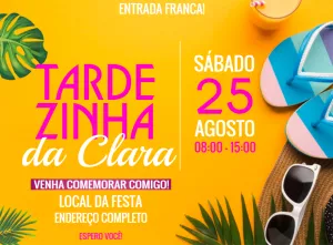 Convite Aniversário Tardezinha com Tema Verão para Editar