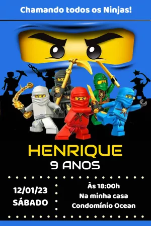 Convite de Aniversário Ninjago com Ninjas para Editar Online