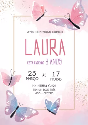 Convite Aniversário Borboletas Jardim Encantado para Editar