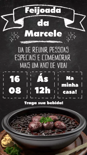 Convite de Aniversário Feijoada Estilo Lousa para Editar Online