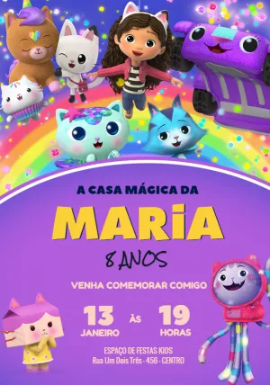 Convite Aniversário Casa Mágica da Gabby para Editar Online