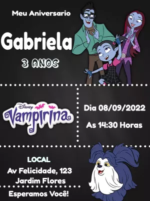 Convite de Aniversário Vampirina com Personagens para Editar