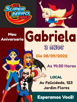 Convite Aniversário Super Hero Girls para Editar Online