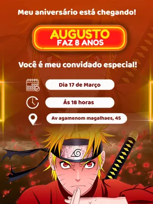 Convite de Aniversário Naruto com Personagem para Editar Online