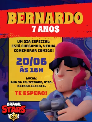 Convite de Aniversário Brawl Stars com Heróis para Editar Online