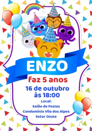 Convite de Aniversário Bolofofos para Editar Online