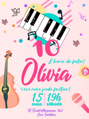 Convite de Aniversário Tema Música para Editar Online