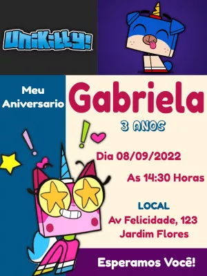 Convite de Aniversário Unikitty para Editar e Imprimir