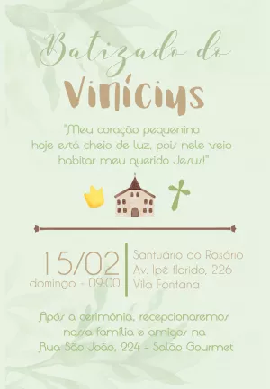 Convite de Batizado com Folhagens Verdes para Editar Online