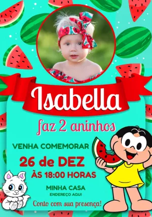Convite de Aniversário Magali Melancia com Foto para Editar