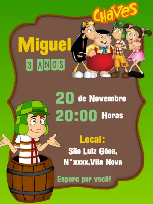 Convite de Aniversário Chaves com a Turma para Editar Online