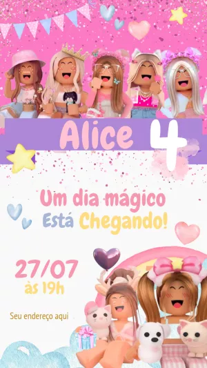 Convite Aniversário Roblox Menina para Editar Online