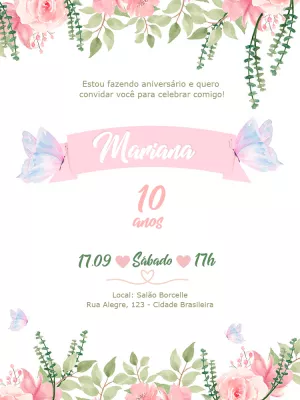 Convite Aniversário Jardim Encantado Floral para Editar Online