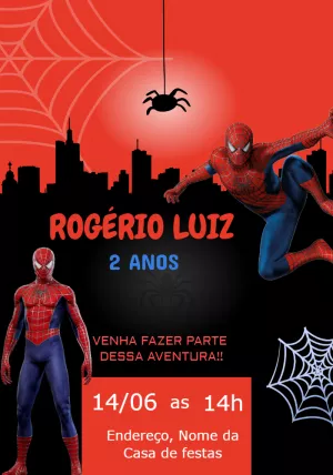 Convite de Aniversário Homem Aranha para Editar Online