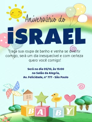 Convite de Aniversário Arco-Íris Infantil para Editar Online