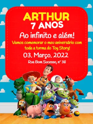 Convite Aniversário Toy Story com Personagens para Editar Online