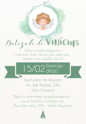 Convite de Batizado Anjinho Aquarela para Editar Online