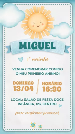Convite Aniversário Raio de Sol Sunshine para Editar Online