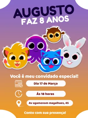 Convite Aniversário Bolofofos com Personagens para Editar Online