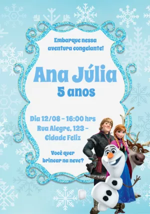 Convite de Aniversário Frozen com Personagens para Editar Online