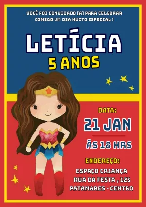 Convite Aniversário Mulher Maravilha para Editar Online