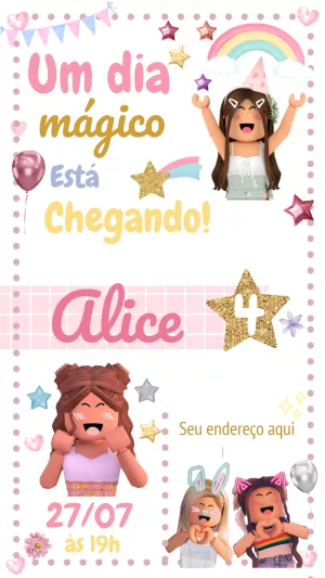 Convite Aniversário Roblox Menina para Editar Online