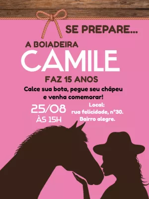 Convite de Aniversário Boiadeira Country para Editar Online