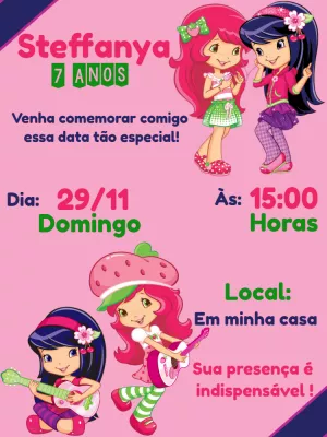 Convite de Aniversário Moranguinho para Editar Online