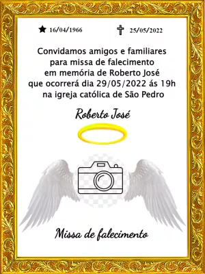 Convite Missa de Falecimento com Foto e Asas para Editar Online