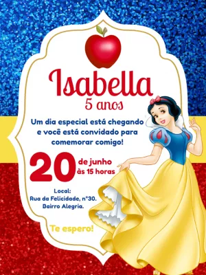 Convite Aniversário Branca de Neve para Editar Online