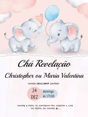Convite Chá Revelação Elefantinhos Aquarela para Editar