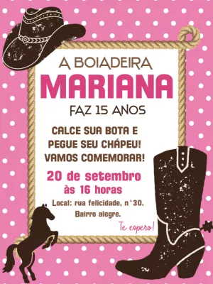 Convite de Aniversário Boiadeira Country para Editar Online