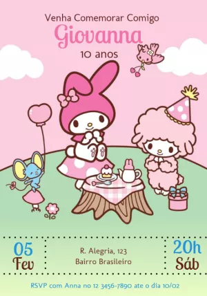 Convite de Aniversário My Melody para Editar Online