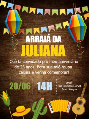 Convite de Aniversário Festa Junina Arraiá para Editar Online