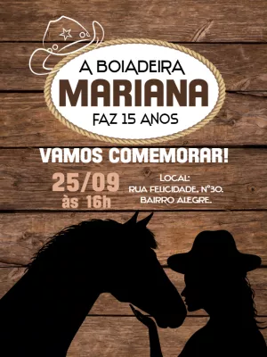 Convite Aniversário Boiadeira Country para Editar Online