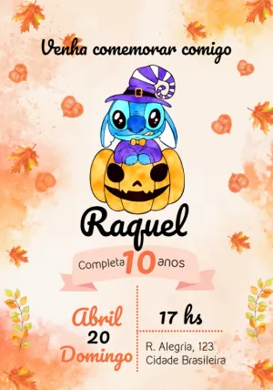 Convite Aniversário Stitch Halloween para Editar Online