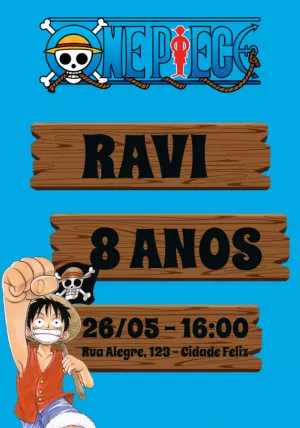 Convite de Aniversário One Piece com Luffy para Editar Online