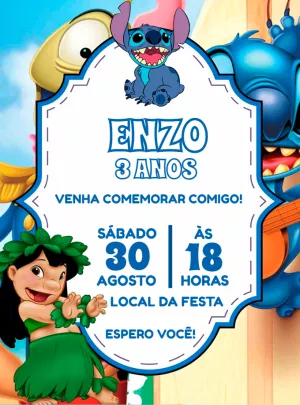 Convite Aniversário Lilo e Stitch para Editar Online