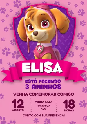 Convite de Aniversário Skye Patrulha Canina para Editar Online