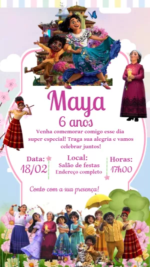 Convite de Aniversário Encanto com Personagens para Editar Online