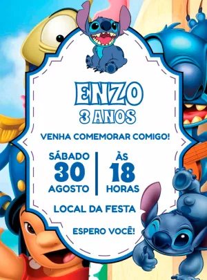 Convite de Aniversário Lilo e Stitch para Editar Online