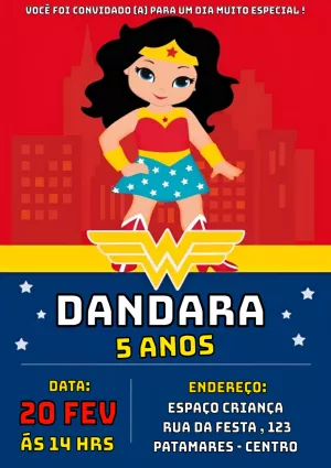Convite Aniversário Mulher Maravilha Editável Online