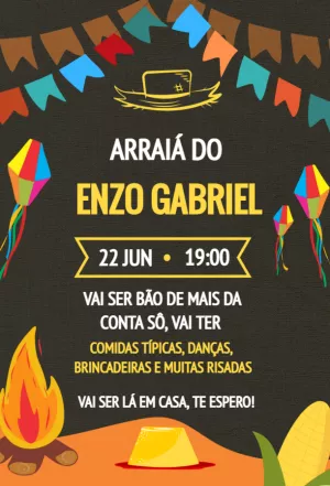 Convite de Aniversário Festa Junina com Fogueira para Editar