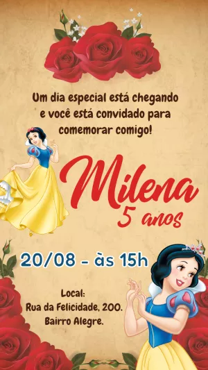Convite Aniversário Branca de Neve Clássico para Editar Online