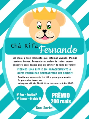 Convite Chá Rifa Ursinho Príncipe para Editar Online