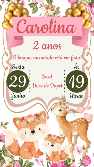 Convite Aniversário Bosque Encantado com Animais para Editar